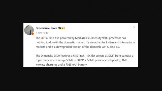 Bocoran Oppo Find X9s. [Gizmochina]