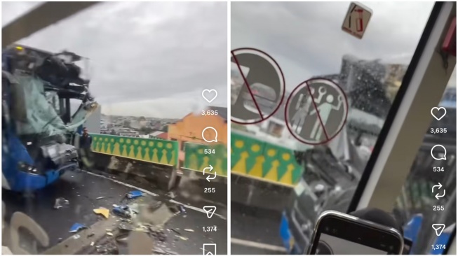 Dua Bus Transjakarta 'Adu Banteng' di Jalur Langit Koridor 13