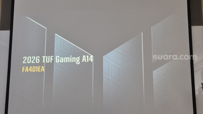 TUF Gaming A14 yang akan hadir di 2026 dalam Kick-Off Media Gathering di Jakarta, Selasa (24/2/2026). [Suara.com/Dythia]