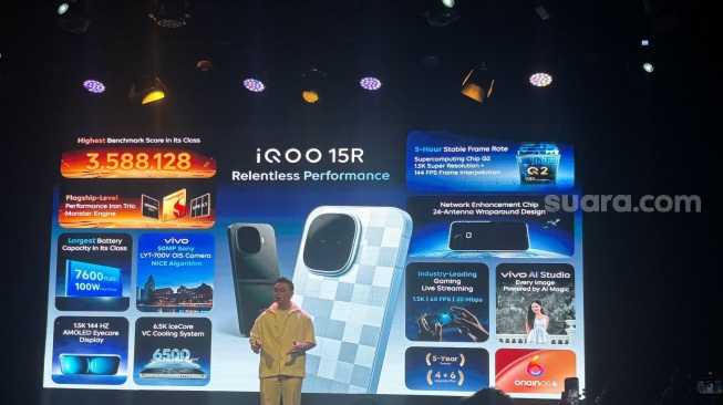 Peluncuran iQOO 15R di Jakarta, Rabu (25/2/2026). [Suara.com/Agnes Clarissa]