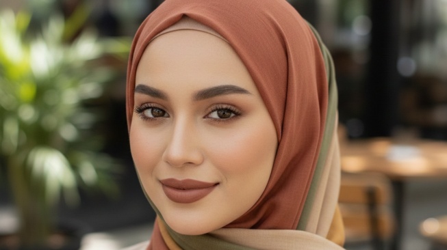 Ilustrasi lipstik warna nude brown yang cocok dengan hijab earth tone [Gemini]
