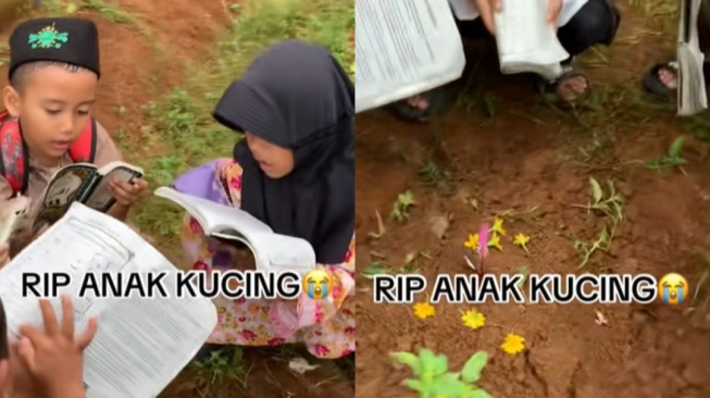 Viral Sekelompok Anak Kecil Ziarah ke Makam Kucing, Kompak Bacakan Iqra