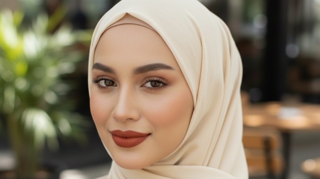 Ilustrasi lipstik warna terracotta yang cocok dengan hijab warna eath tone [Gemini]