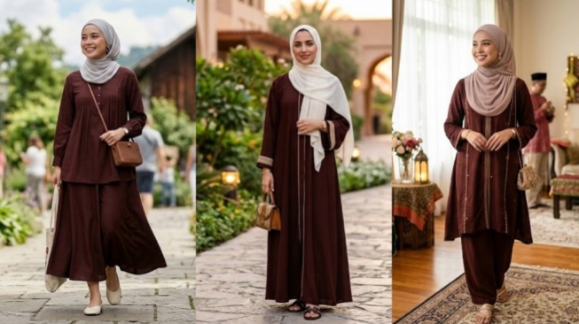 Baju Lebaran Warna Mahogany Cocok dengan Jilbab Apa Saja? Ini 5 Perpaduan yang Pas