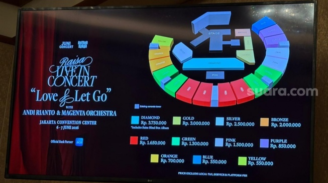 Raisa akan menggelar konser bertajuk  "Raisa Live in Concert: Love & Let Go," yang akan berlangsung di Jakarta Convention Center (JCC) pada 7-8 Juni 2026. [Tiara Rosana/Suara.com]