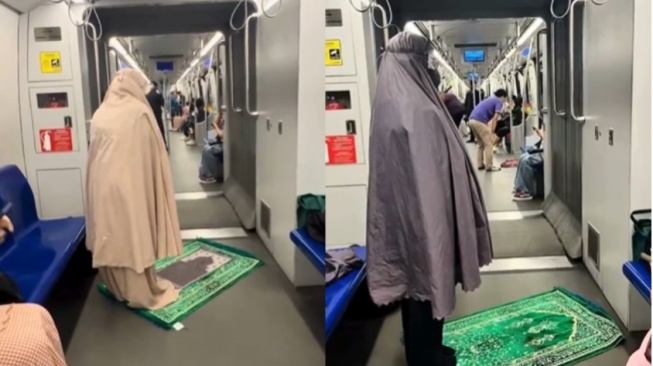 Viral Ibu-Ibu Salat di Lorong Kereta dengan Menggelar Sajadah, Tuai Pro Kontra