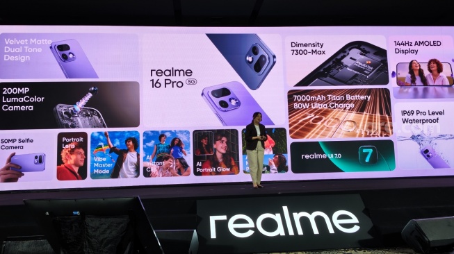 Peluncuran realme 16 Pro 5G di Jakarta, Selasa (10/3/2026). [Suara.com/Dythia]