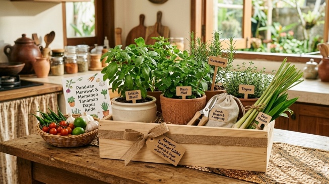 Ilustrasi Hampers Tanaman Edible yang Hidup (Gemini AI)