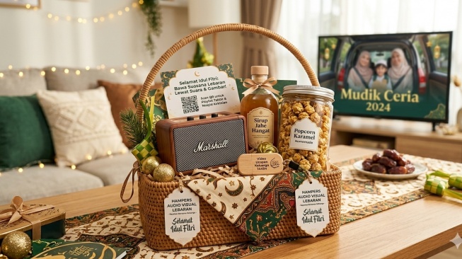 Ilustrasi Hampers Audio Visual Lebaran (Gemini AI)