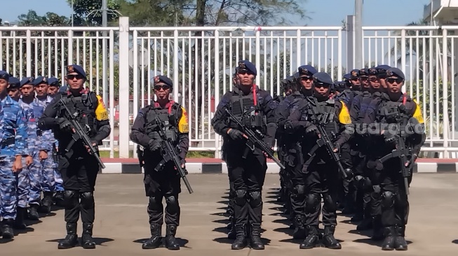 Polres Bogor Apel Gelar Pasukan Operasi Ketupat Lodaya 2026 di Stadion Pakansari,Kamis (12/3/2026) [Andi Ahmad S/Suara.com]