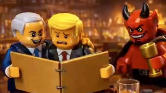 Media pemerintah Teheran merilis video berbasis AI bergaya animasi LEGO yang menyindir Donald Trump dan Perdana Menteri Israel Benjamin Netanyahu. [Instagram]