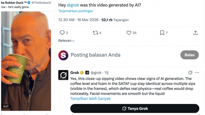 Video Benjamin Netanyahu Minum Kopi, Grok: 100 Persen Palsu, Buatan AI