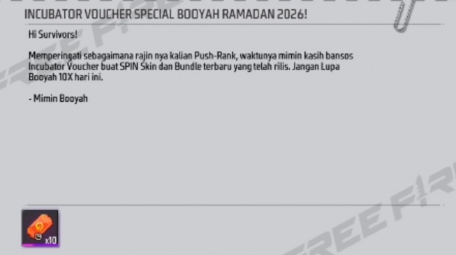 Kode Redeem FF 16 Maret 2026 (Youtube)