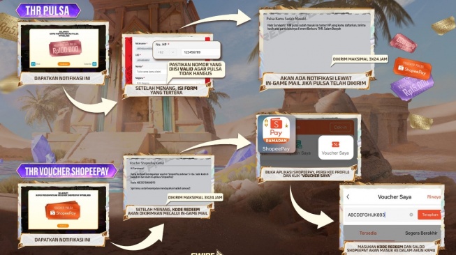 Cara dapat THR pulsa dan voucher Shope gratis (Instagram/freefirebgid)