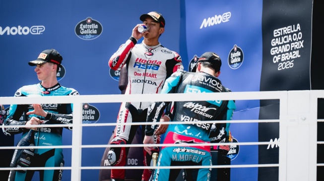 Veda Ega Pratama Naik Podium di Moto3 Brasil. (Foto: Honda Team Asia)