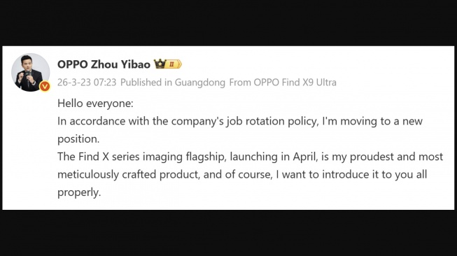 Bocoran Oppo FInd X9 Ultra. [Gizmochina]