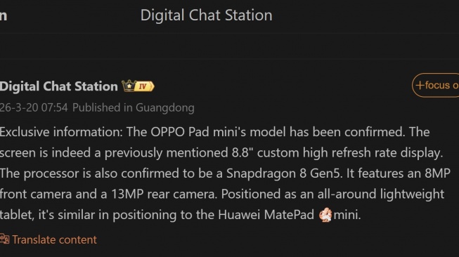 Bocoran Oppo Pad Mini. [Weibo]