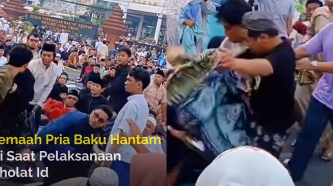 Viral! Jemaah Pria Saling Baku Hantam Saat Salat Id di Surabaya, Barisan Saf Berantakan