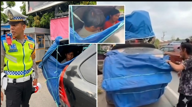 MPV Keluarga 7 Penumpang Dimodifikasi Jadi 12 Orang saat Mudik Lebaran 2026 , Modal Terpal Saja