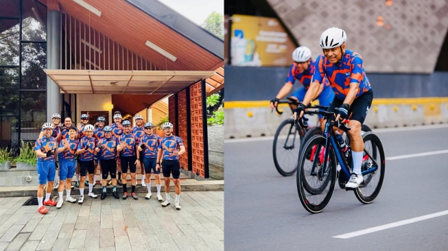 Wakil Ketua Umum Kadin Perindustrian Saleh Husin bersama Pramono Anung dan kelompok sepeda Kopi Durian bersepeda manfaatkan lengangnya Jakarta. (Dok. Istimewa)