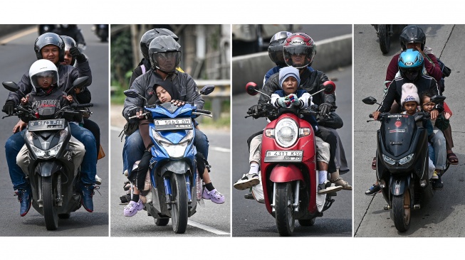 Foto kolase pemudik arus balik sepeda motor membawa anaknnya saat melintas ke arah Jakarta di Jalan Pantura, Kabupaten Subang, Jawa Barat, Rabu (25/3/2026). [ANTARA FOTO/Fauzan/nz]