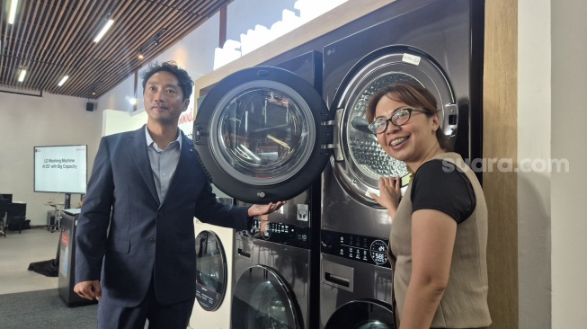 Peluncuran LG WashTower WT2520NHBA di Jakarta, Senin (30/3/2026). [Suara.com/Dythia]