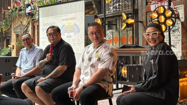 Konferensi pers konser Avenged Sevenfold yang digawangi Ravel Entertainment di kawasan Gandaria, Jakarta Selatan pada Selasa, 31 Maret 2026. [Suara.com/Tiara Rosana]