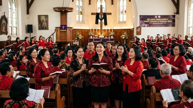 Ilustrasi orang-orang merayakan Jumat Agung (Gemini AI)