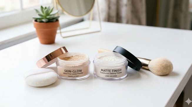 Ilustrasi Setting Powder dan Loose Powder. (Gemini)