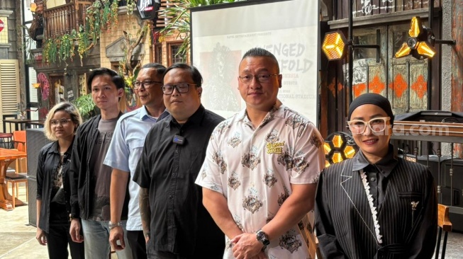 Konferensi pers konser Avenged Sevenfold yang digawangi Ravel Entertainment di kawasan Gandaria, Jakarta Selatan pada Selasa, 31 Maret 2026. [Suara.com/Tiara Rosana]