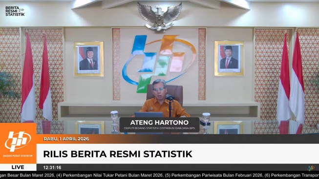 Deputi Bidang Statistik Distribusi dan Jasa BPS, Ateng Hartono saat konferensi pers virtual pada Rabu (2/4/2026). [Screenshot YouTube BPS]