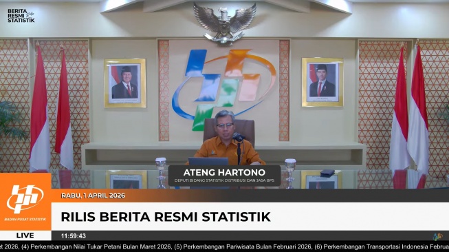 Deputi Bidang Statistik Distribusi dan Jasa BPS, Ateng Hartono saat konferensi pers virtual pada Rabu (2/4/2026). [Screenshot YouTube BPS]