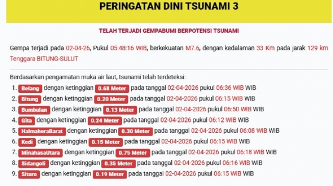 BREAKING NEWS: Peringatan Dini Tsunami 3, BMKG Minta Evakuasi Warga