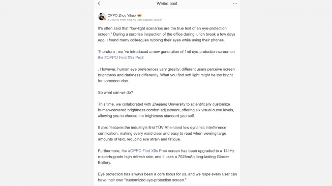 Bocoran Oppo Find X9s Pro. [Weibo]