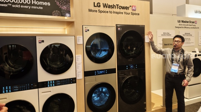 Deretan WashTower LG di ajang InnaFest 2026 APAC di Busan, Korea Selatan, Rabu (8/4/2026). [Suara.com/Dythia]