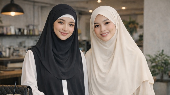 Ilustrasi wanita memakai khimar bandana (khiban). [ChatGPT]