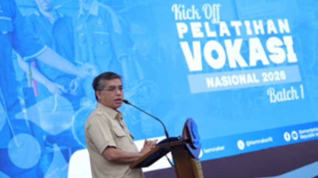 Menteri Ketenagakerjaan Yassierli saat Kick-Off Pelatihan Vokasi Nasional 2026 (Dok: Kemnaker)