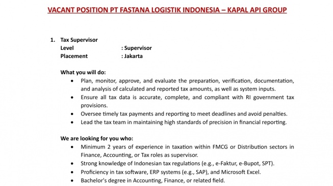 Lowongan Kerja Kapal Api Group Terkini