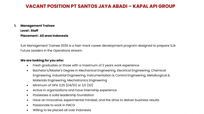 Lowongan Kerja Kapal Api Group Terkini