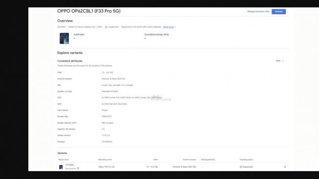 Bocoran Oppo F33 Pro 5G. [TheTechOutlook]