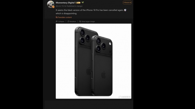 Bocoran warna iPhone 18. [Weibo] 