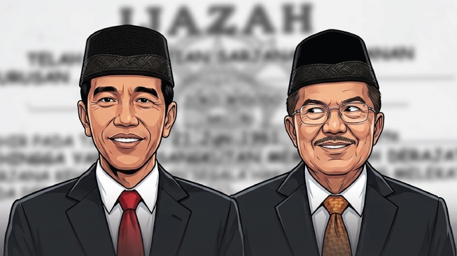 Infografis Jusuf Kalla (JK) terseret isu Ijazah Joko Widodo (Jokowi). [Suara.com/Aldie]