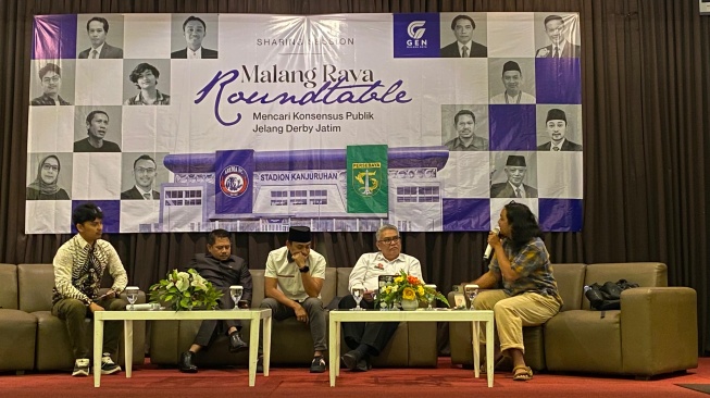 Kegiatan Sharing Session bertajuk, &lsquo;Malang Raya Roundtable: Mencari Konsesus Publik Jelang Derby Jatim&rsquo; yang digelar GEN Malang Raya di kawasan Klojen, Kota Malang, Rabu (15/4/2026). [Dok. Istimewa]