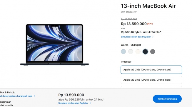 Harga MacBook Air M2 di Indonesia. [iBox]