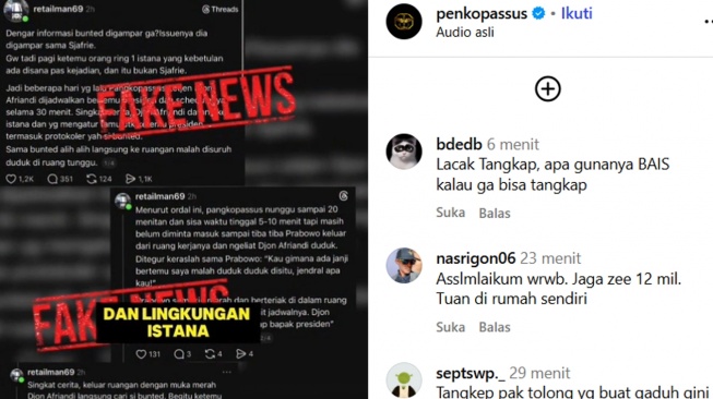 Komando Pasukan Khusus (Kopassus) secara resmi melabeli narasi keributan antara Danjen Kopassus (Pangkopassus) dengan pihak protokoler Istana sebagai berita bohong atau fake news. (tangkap layar/ ist)