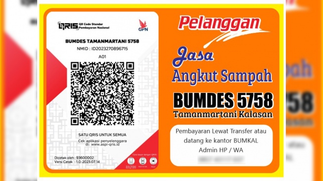 Contoh QRIS pelanggan jasa angkut sampah BUMDes Tamanmartani. (Dok. BUMDes Tamanmartani)