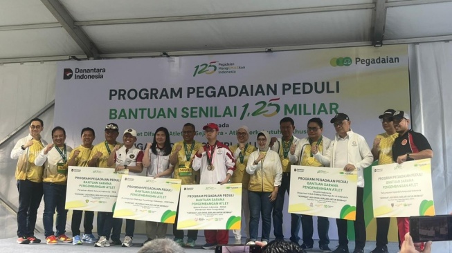Program Pegadaian Peduli dengan menyalurkan bantuan senilai Rp1,2 miliar kepada atlet difabel, prasejahtera, dan berkebutuhan khusus. (Suara.com/Tantri Amela Iskandar)