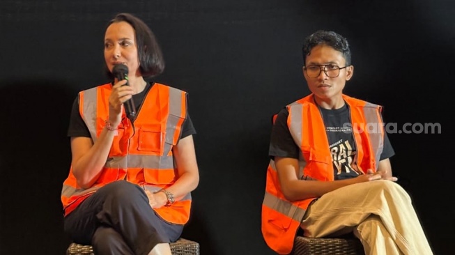 Konferensi pers film Tumbal Proyek di kawasan Cikini, Jakarta Pusat pada Kamis, 23 April 2026. [Suara.com/Tiara Rosana]