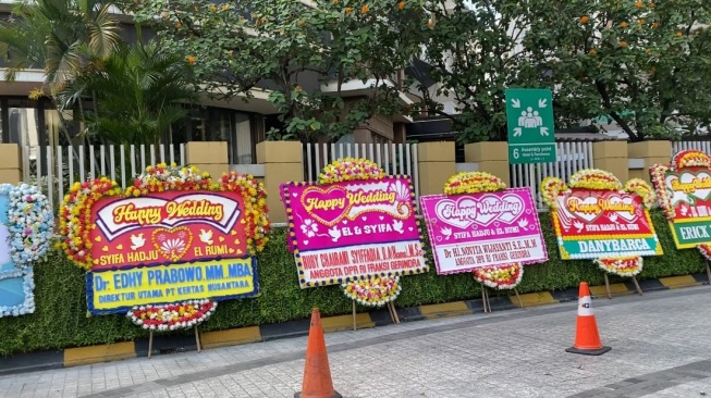 Suasana venue pernikahan El Rumi dan Syifa Hadju di Hotel Raffles, Kuningan, Jakarta Selatan pada Minggu, 26 April 2026. [Suara.com/Tiara Rosana]