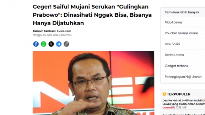 Artikel berita Suara.com terkait kritik Saiful Mujani yang benar. (bidik layar) 